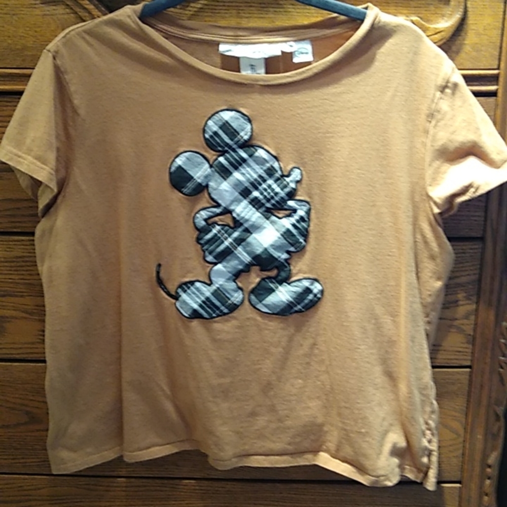 💐 H&M Disney, Adorable plaid Mickey Mouse on a mustard color tee shirt.